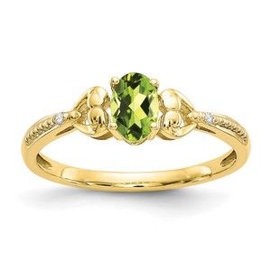 10k Yellow Gold  Peridot August Birthstone and Diamond Ladies Ring (Size 7)